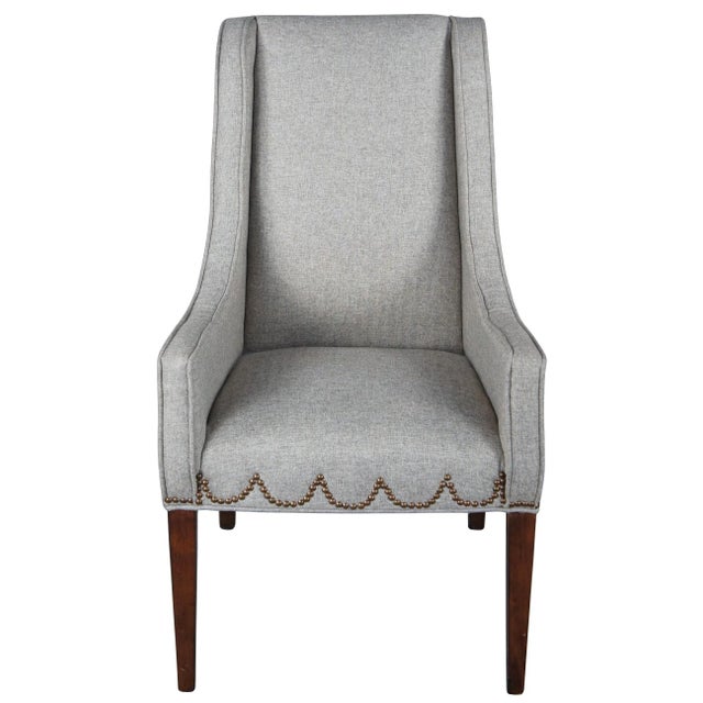 Late 20th Century Universal Furniture Hepplewhite Style Modern Gray Slipper Arm Chair Nailhead For Sale - Image 11 of 11