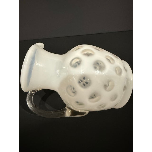 Early 20th Century Vintage Hand-Blown Frosted Art Glass Pitcher With Polka Dot Pattern For Sale - Image 5 of 12