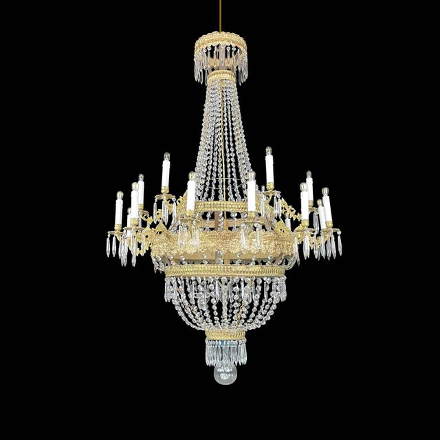 Large Late 18th Century Empire 18-Light Chandelier in Crystal and Gilded Brass For Sale - Image 13 of 13