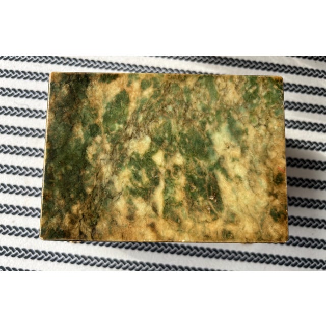 Grand Tour Mid-Century Italian Grand Tour Green Alabaster Box With Brass Paw Feet For Sale - Image 3 of 15