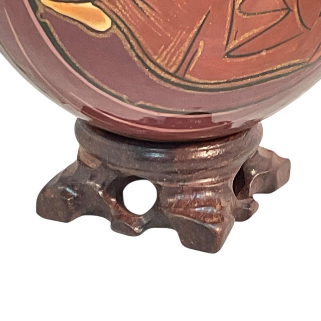 Hand Painted Lacquered Wood Egg of Mother of God Virgin Mary & Jesus on Stand For Sale - Image 9 of 13