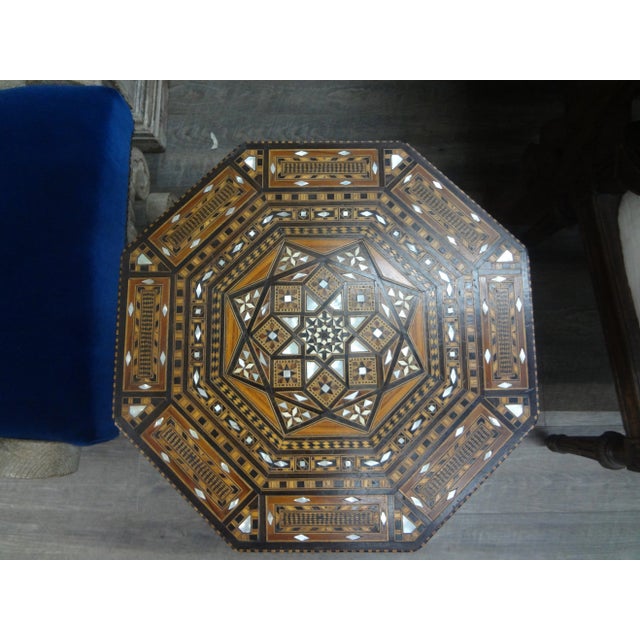 Wood Vintage Middle Eastern Arabesque Style Inlaid Octagonal Table For Sale - Image 7 of 13