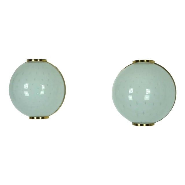 Large Round Murano Bullicante Glass Sconces with Brass, Italy, 1970s, Set of 2 For Sale