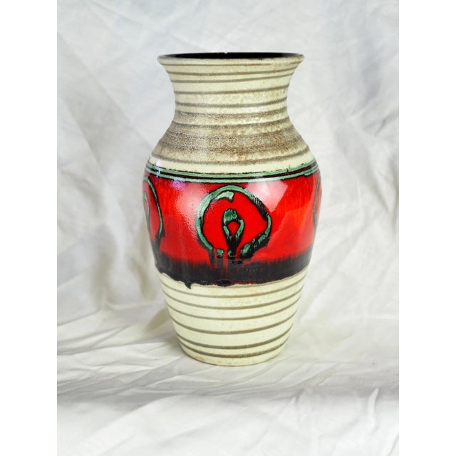 Mid-Century Modern 1970s German Fat Lava Red and Green Eye Vase For Sale - Image 3 of 11
