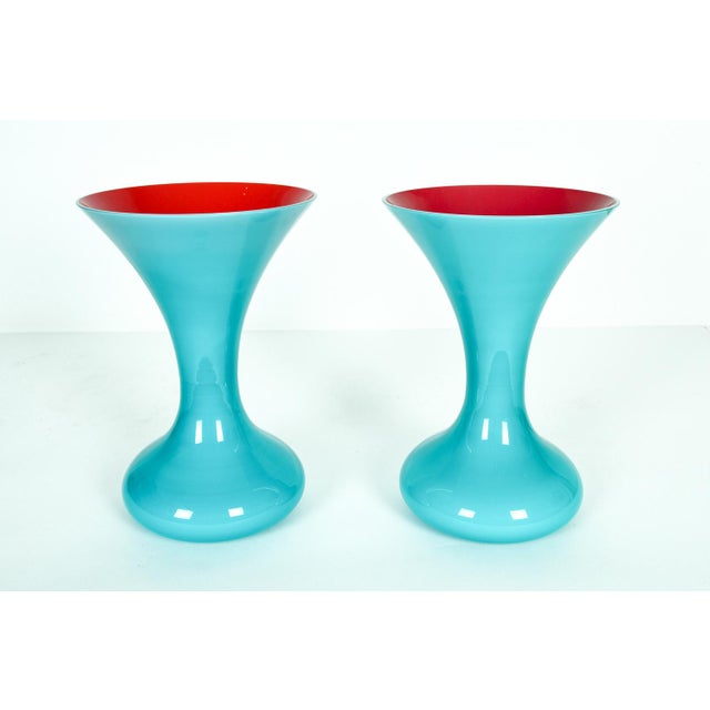 Mid-Century Modern Art Deco style Murano glass decorative pieces or vases. Each vase is in excellent condition and measure...