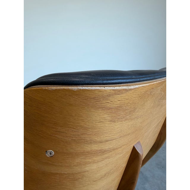 Mid Century Modern Eames Style Lounge Chair and Ottoman, Brown Leather and Oak c.1960’s For Sale - Image 10 of 12