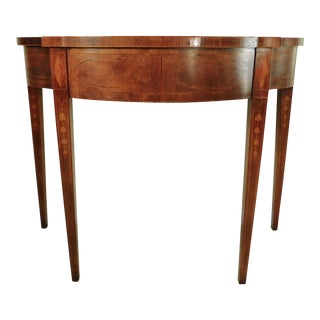 Baker Furniture Historic Charleston Flame Mahogany Inlaid Wood Demi-Lune Console Table For Sale