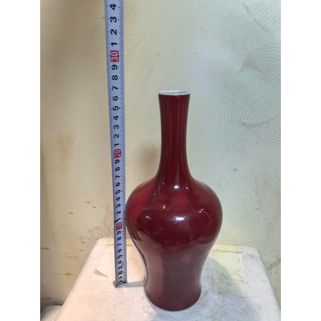 Red Chinese Vintage Ceramic Vase,Qing Dynasty Qianlong Marked Red Glaze Porcelain Vase For Sale - Image 8 of 9