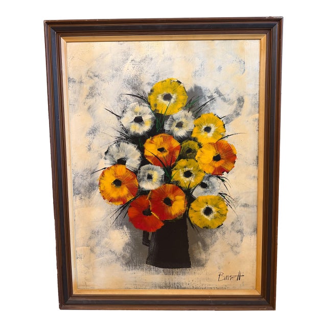 Large Mid-Century Modern Floral Still Life Painting For Sale