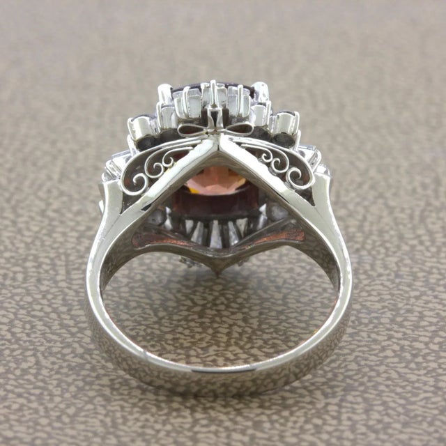 Brown Orange Zircon Diamond Platinum Ring, Size 6.5 For Sale - Image 8 of 11