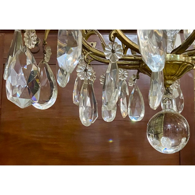 Large French Crystal and Gilt Bronze Chandelier, 1950s For Sale - Image 4 of 7
