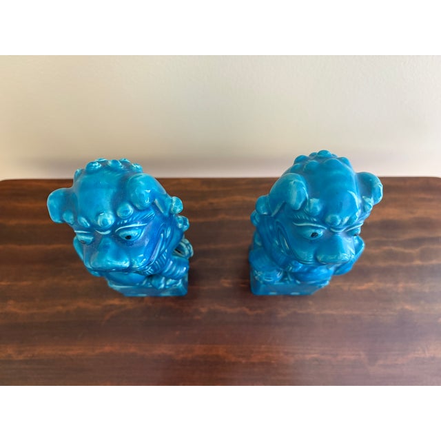 1960s Japanese Turquoise Glazed Porcelain Foo Dog Guardian Lions, Pair For Sale - Image 11 of 12