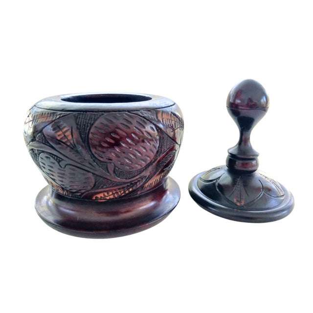 Vintage Large Carved Lidded Bowl Trinket Dish Catchall Tribal Ethnic Statement Piece For Sale - Image 9 of 14