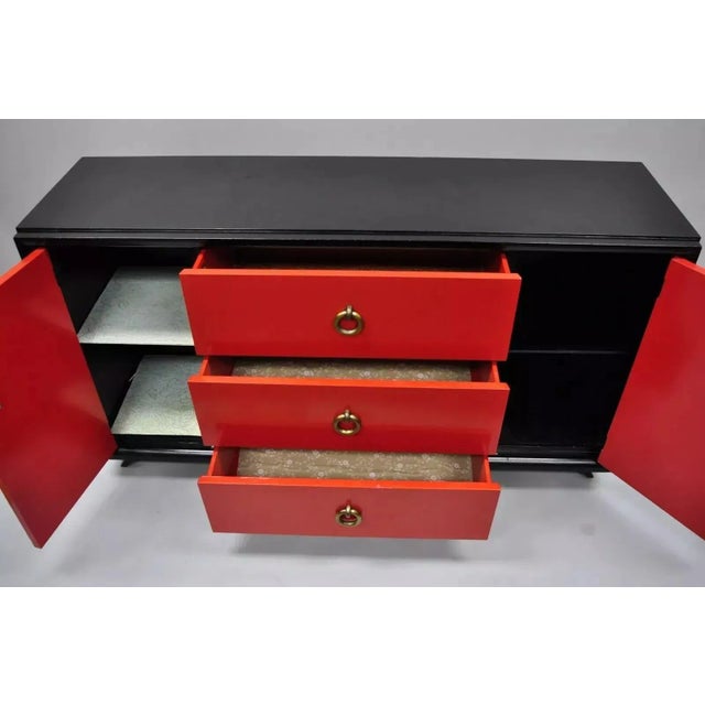 Mid 20th Century Mid Century Modern Art Deco Black and Red Credenza Cabinet Sideboard by Harjer For Sale - Image 9 of 12