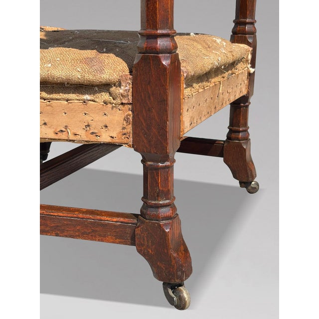 Antique Victorian Gothic Armchairs in Oak, 1860, Set of 2 For Sale - Image 8 of 13