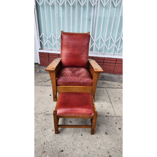 Mission Mission Oak Stickley Chair With Ottoman For Sale - Image 3 of 3