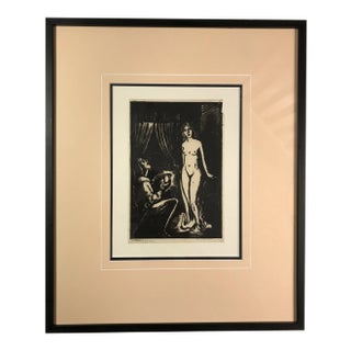 1940s Figurative Nude Woodcut Print by Howard Simon, Framed For Sale