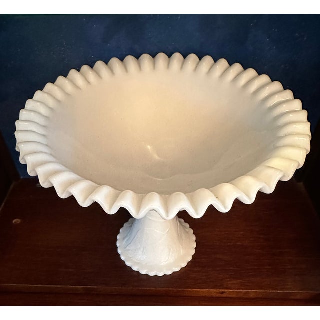 Glass Mid Century Fenton Lg Milk Glass Compote Dish For Sale - Image 7 of 9