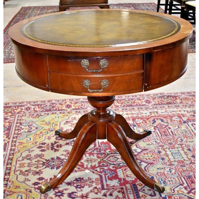 Antique Mahogany Leather Top Drum Duncan Phyfe Style Table Chairish