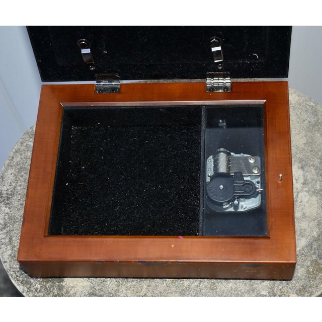Transitional Vintage Mahogany Musical Jewelry Box /Velvet Interior For Sale - Image 3 of 12