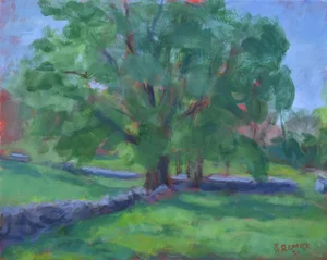 "Stone Walls Meet at the Big Tree" Contemporary Plein Air Acrylic Painting by Stephen Remick