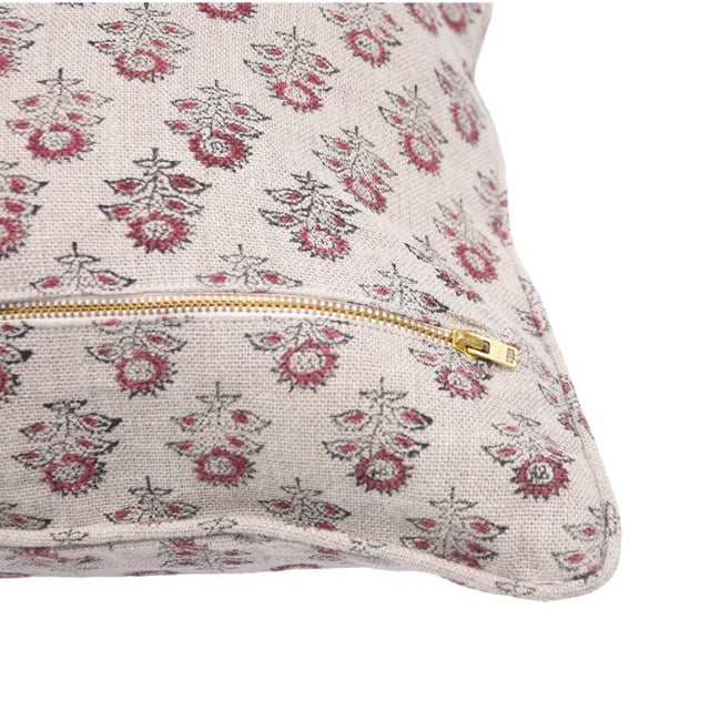 Fabdivine Hand-Printed Decorative Pillow Cover 20x20 Inch Block Print Thick Linen -Bagru Buti For Sale - Image 4 of 5