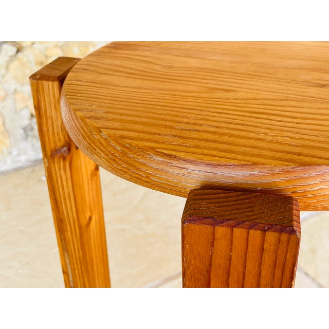 Vintage Fir Wood Stool with Fins, 1970s For Sale - Image 4 of 18