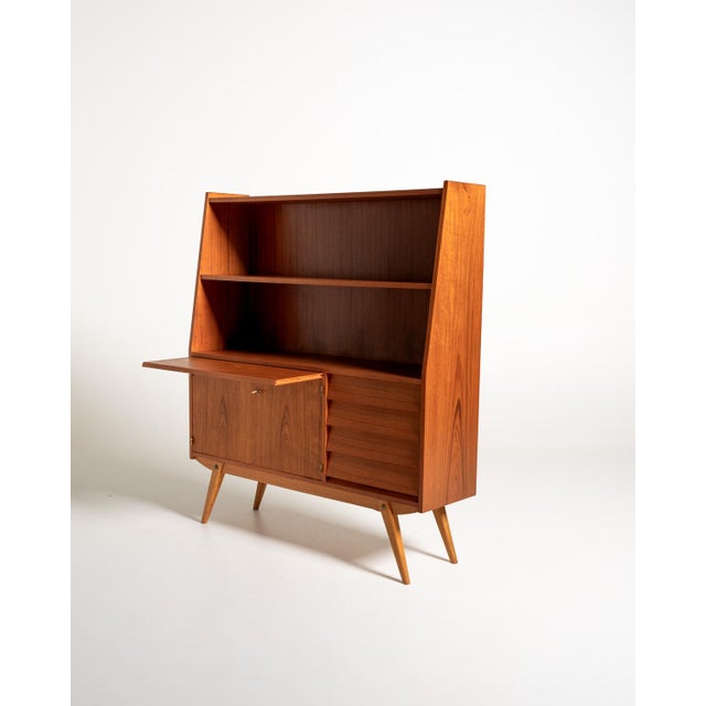Teak Bookcase with Pull-Out Desk, Sweden, 1950s For Sale - Image 6 of 14