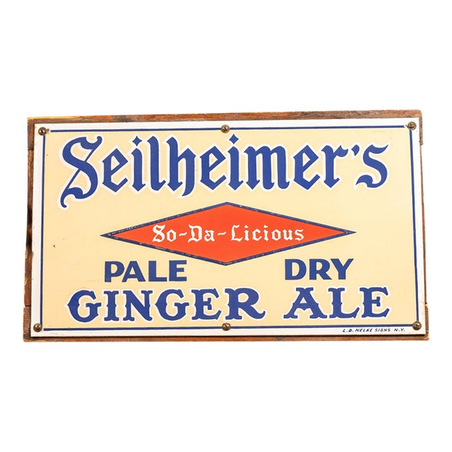 Seilheimers Porcelain Ginger Ale Advertising Sign, C. 1930s For Sale