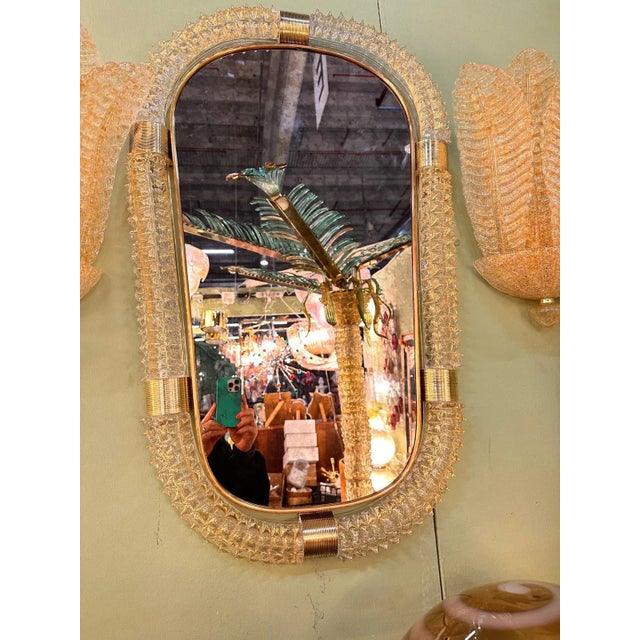 "Rostrato" Murano Glass Style Wall Mirror in Barovier Style Impressive wall mirror in brass elements with trasparent ando...