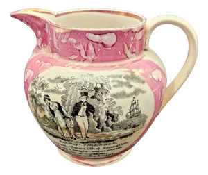Pink Sunderland Porcelain Jug Sailors Fairwell, 1880s