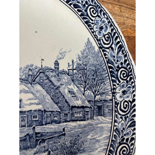 Mid Twentieth Century Oversized Blue and White Delft Charger Made in Belgium For Sale - Image 4 of 6
