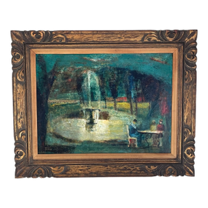 Mid 20th Century Fountain in the Park, Oil on Canvas by Martin Friedman