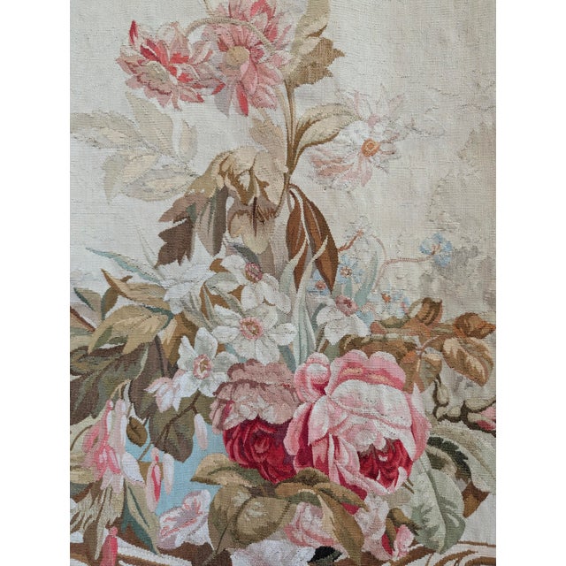 Aubusson Embroidered Tapestry on Vintage Brass Pole With Neoclassical Floral Medallion Motif For Sale - Image 11 of 11