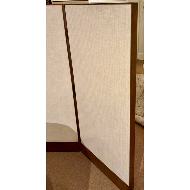 Original retail $2997, stylish Barbara Barry for Baker / McGuire Ivory Grasscloth Curtin Call Screen/Room Divider, warm...