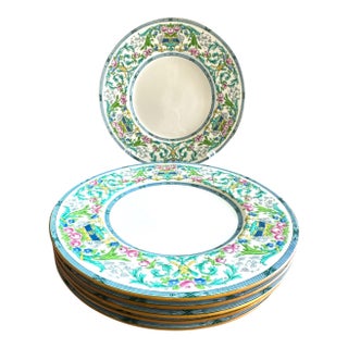Vintage Hand Painted Teal Minton England Porcelain Dinner Plates - Set of 6 For Sale