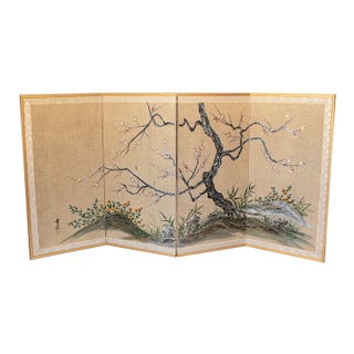 Showa Era C. 1970s Japanese Maki-E Byobu Screen "Blossoming Sakura and Asters" For Sale