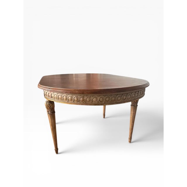 Antique Neoclassical Dining Table With Bird’s Eye Maple Top and Distressed Painted Base — Circa 1910s–1920s For Sale - Image 4 of 15