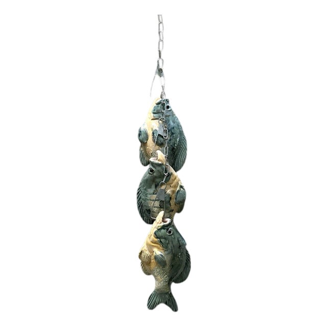 Vintage Coastal / Nautical Trompe l'Oeil Handmade Ceramic Pottery Caught / Chain of Fish Cabin / Hunting Lodge Sculpture For Sale