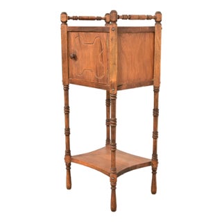 Stickley Brothers Style Antique Arts & Crafts Carved Walnut Smoker's Stand, Circa 1900 For Sale