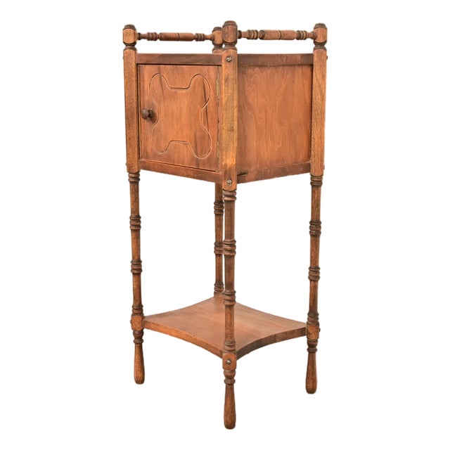 Stickley Brothers Style Antique Arts & Crafts Carved Walnut Smoker's Stand, Circa 1900 For Sale