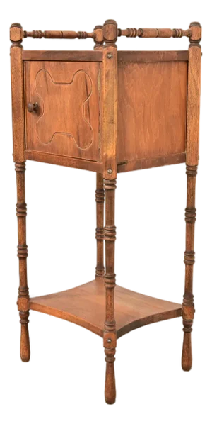 Stickley Brothers Style Antique Arts & Crafts Carved Walnut Smoker's Stand, Circa 1900
