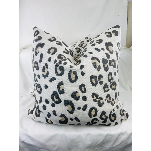 Custom pair of 22" Pillows covered in an woven fabric in a leopard print pattern in light gray and tan on off white. These...