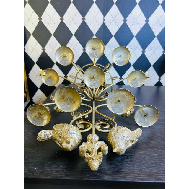 1980s Grand Hollywood Regency Gilt Bird Candelabras With Scrolling Branches, Pair For Sale - Image 4 of 11
