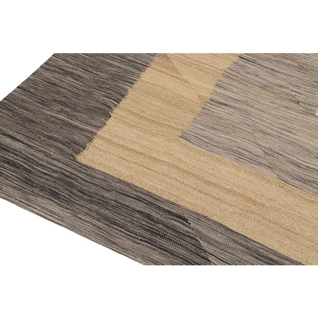 Rug & Kilim Rug & Kilim’s Contemporary Persian Kilim in Gray and Beige-Brown Geometric Patterns For Sale - Image 4 of 7