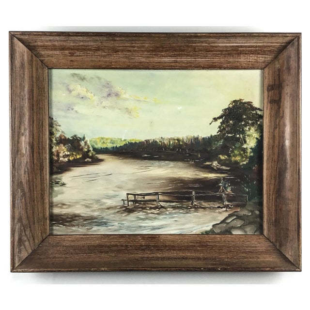 1951 MCM Oak Frame Oil Painting For Sale - Image 13 of 13