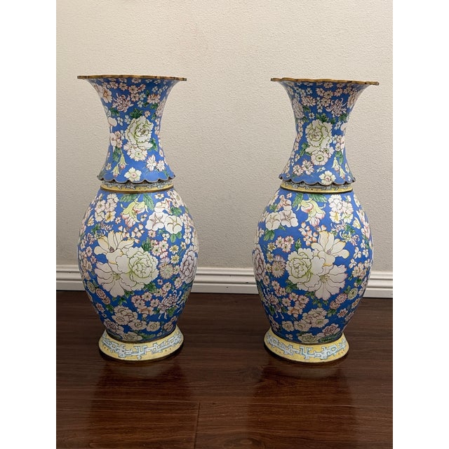 Early 20th Century A Magnificent & Monumental Pair of Chinese Canton Enamel "Hundred Flowers" Vases For Sale - Image 5 of 9