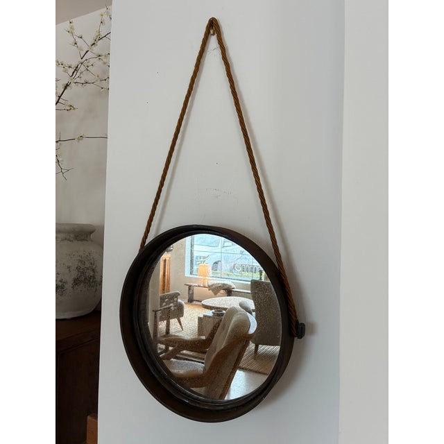 Mid 20th Century Vintage Round Metal Mirror on Silk Rope, France For Sale - Image 5 of 18