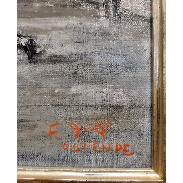 Francois Gall -Elegant Woman W/Parasol & Her Two Girls at the Pier-Oil Painting For Sale In Los Angeles - Image 6 of 10