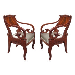 Early 19th Century Pair of Mahogany Empire Armchairs For Sale